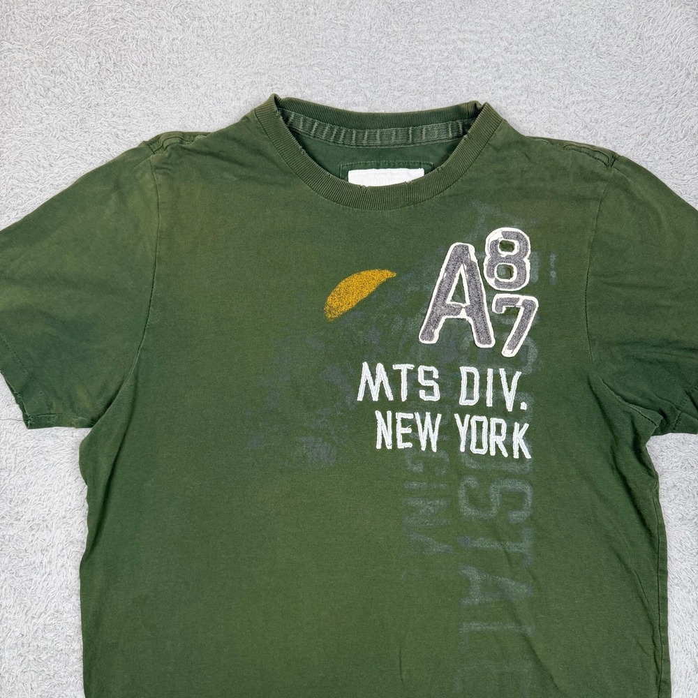 VTG Y2K Aeropostale Mens Olive Green A87 New York Graphic T-Shirt Regular Fit M - Picture 3 of 9